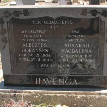 HAVENGA Albertus Johannes 1906-1948 &amp; Susarah Magdalena 1910-2002