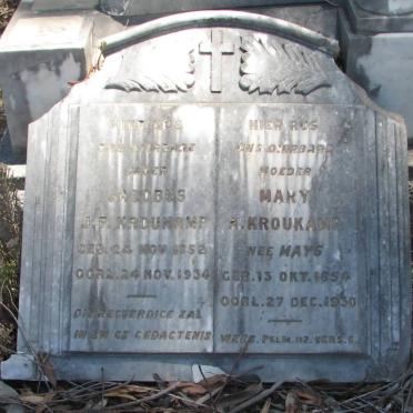 KROUKAMP Jacobus J.P. 1852-1934 &amp; Mary A. MAYS 1854-1930