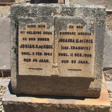 KOCK Johanna M., de nee ERASMUS -1950 :: DE KOCK Josias -1945