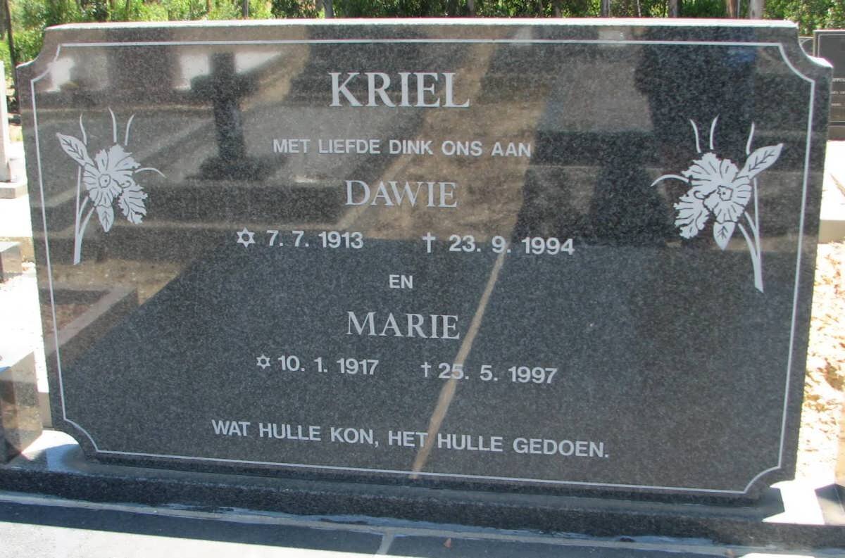 KRIEL Dawie 1913-1994 &amp; Marie 1917-1997