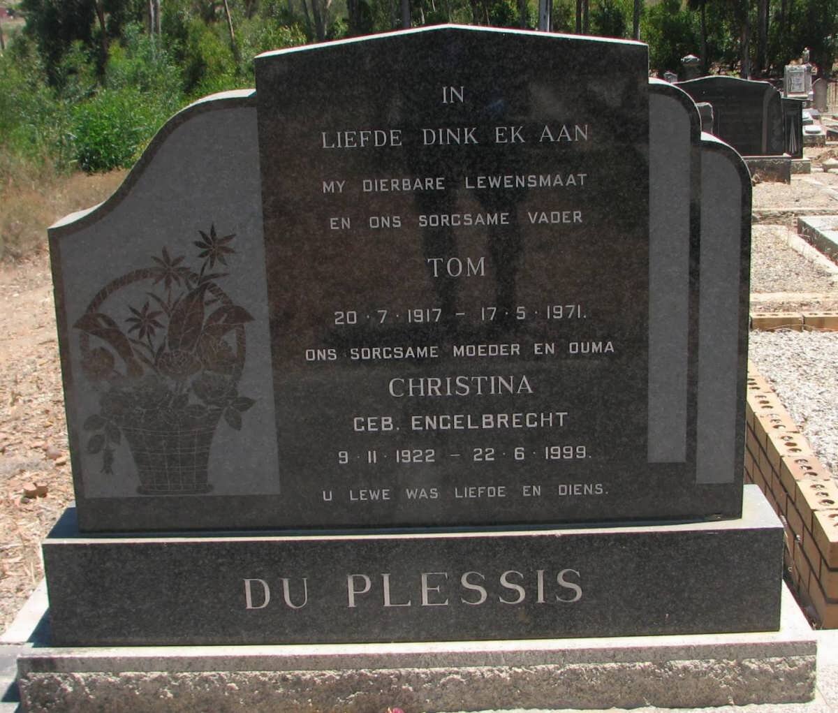 PLESSIS Tom, du 1917-1971 &amp; Christina ENGELBRECHT 1922-1999