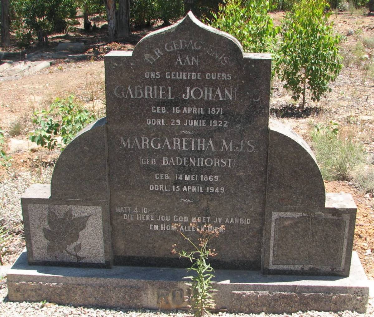 ROUX Gabriel Johannes 1871-1922 &amp; Margaretha M.J.S. BADENHORST 1869-1949