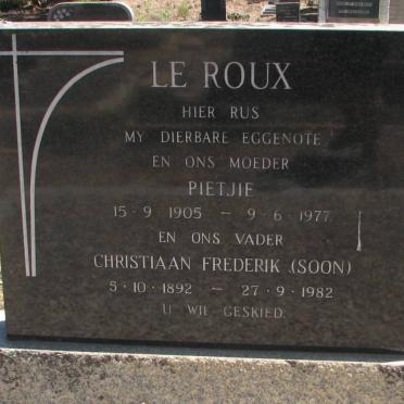 ROUX Christiaan Frederik, le 1892-1982 &amp; Pietjie 1905-1977 