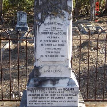 SOLMS Leonhard, von 1821-1910 &amp; Sara Johanna ROTHMAN 1837-1909