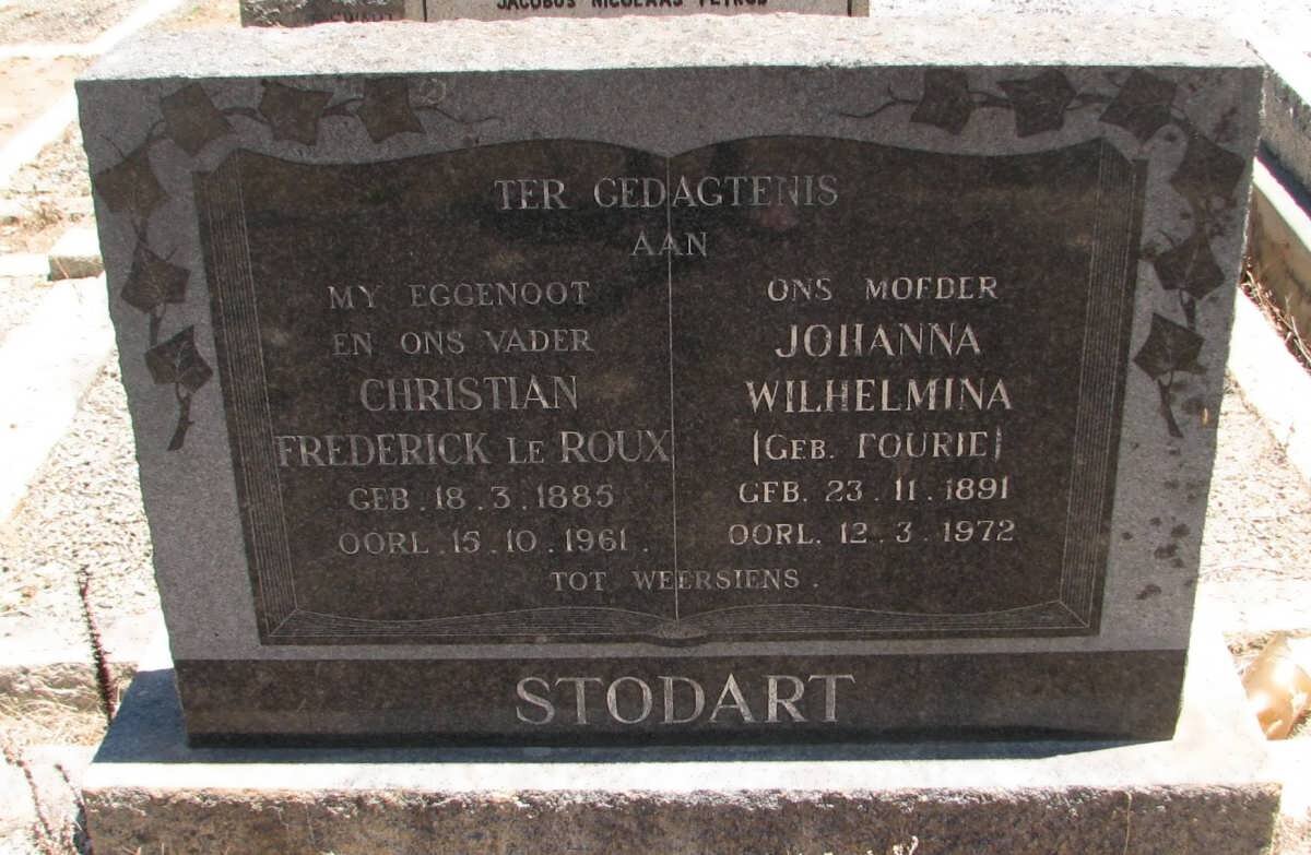 STODART Christian Frederick Le Roux 1885-1961 &amp; Johanna Wilhelmina FOURIE 1891-1972