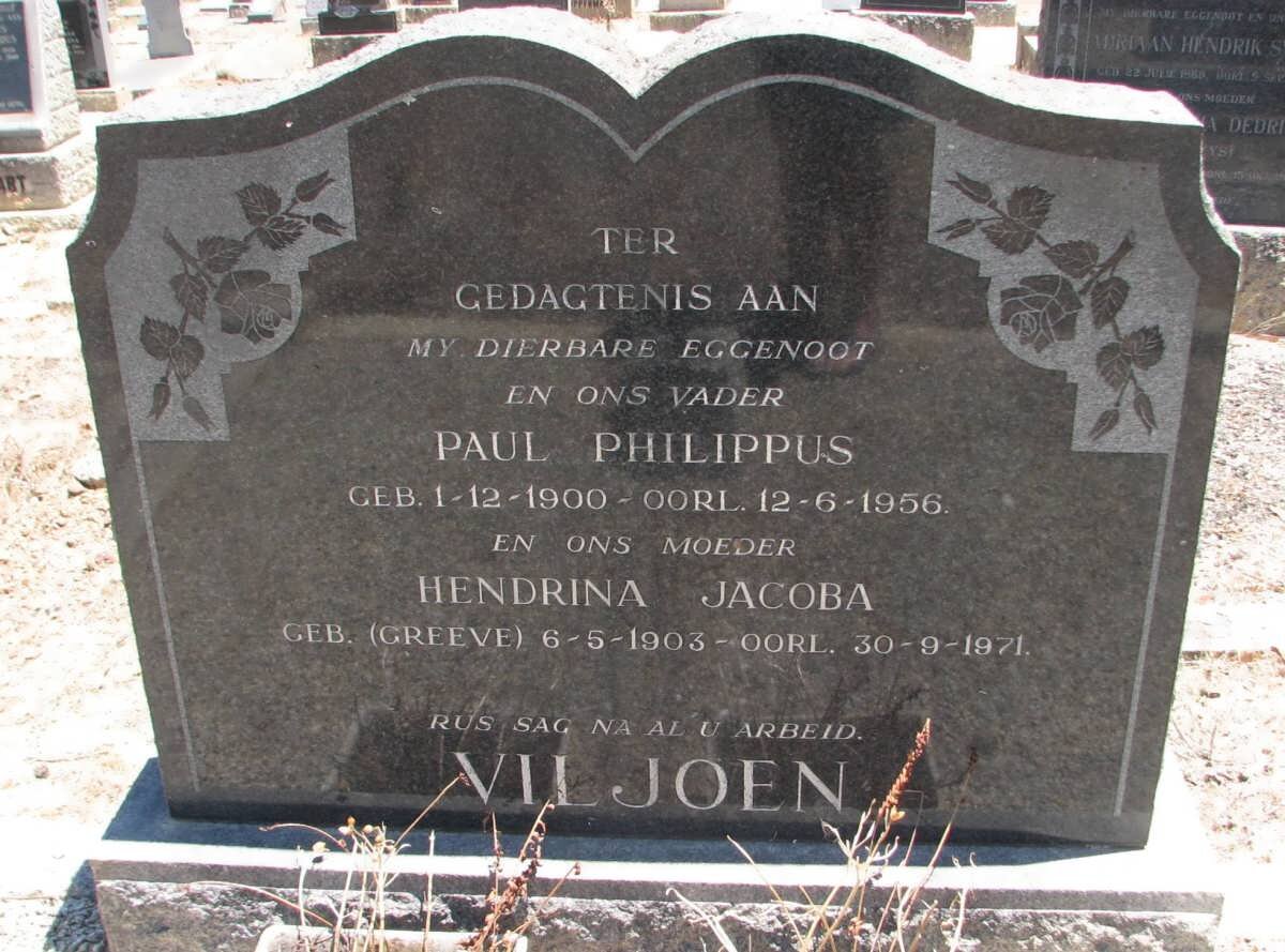VILJOEN Paul Philippus 1900-1956 &amp; Hendrina Jacoba GREEVE 1903-1971