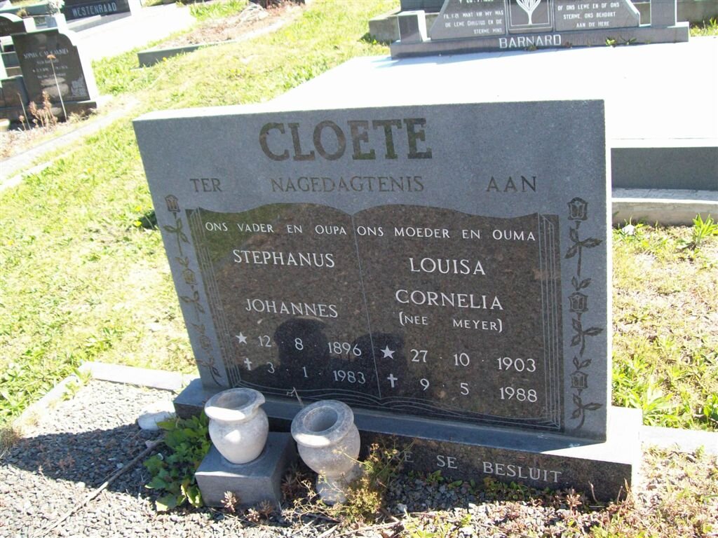 CLOETE Stephanus Johannes 1896-1983 &amp; Louisa Cornelia MEYER 1903-1988