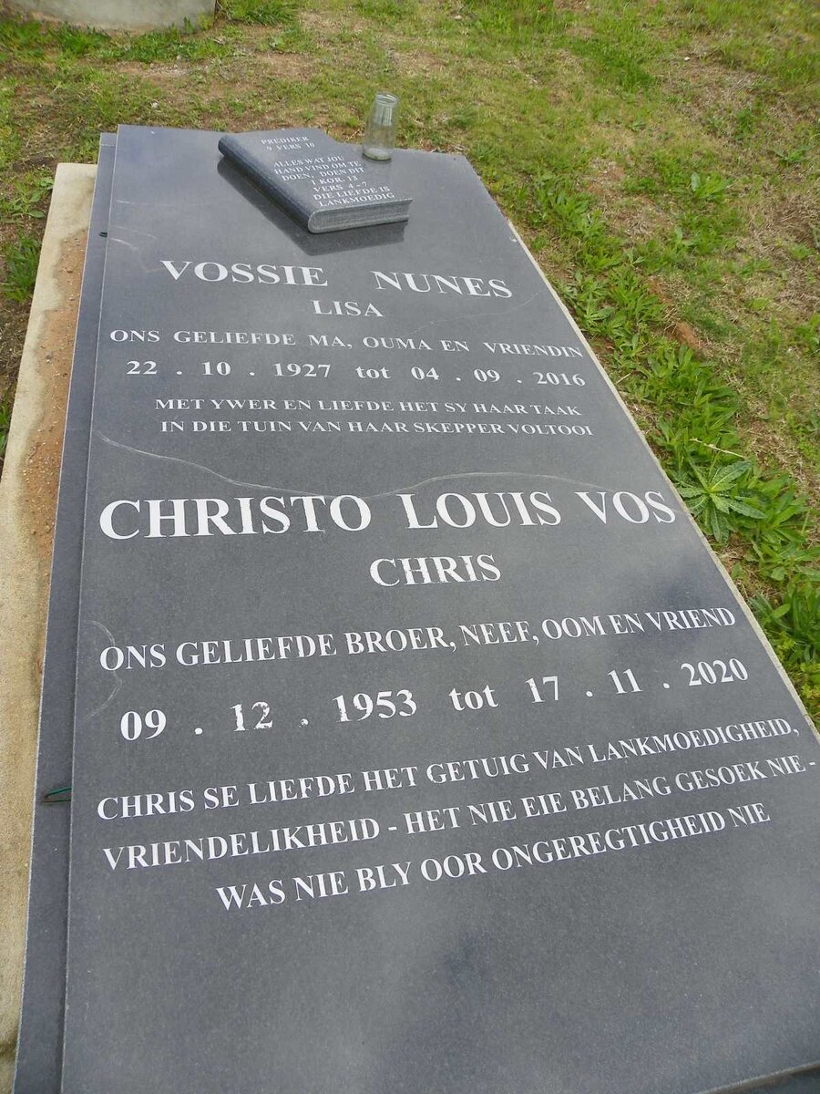 NUNES Vossie Lisa 1927-2016 :: VOS Christo Louis 1953-2020