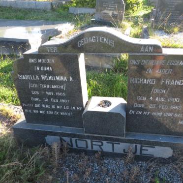 NORTJE Richard Francis 1900-1966 &amp; Isabella Wilhelmina A. TERBLANCHE 1905-1987