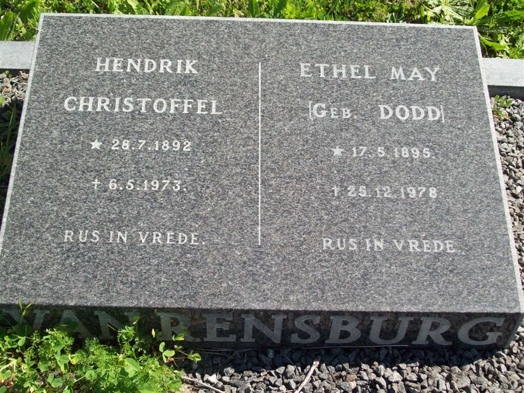 RENSBURG Hendrik Christoffel van 1892-1973 &amp; Ethel May DODD 1895-1978