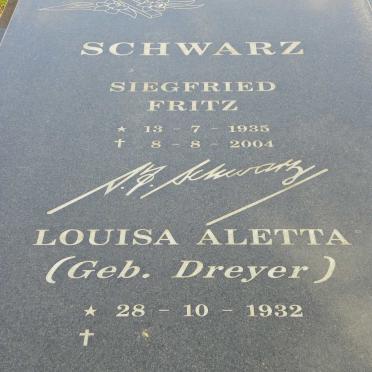 SCHWARZ Siegfried Fritz 1935-2004 &amp; Louisa Aletta DREYER 1932-