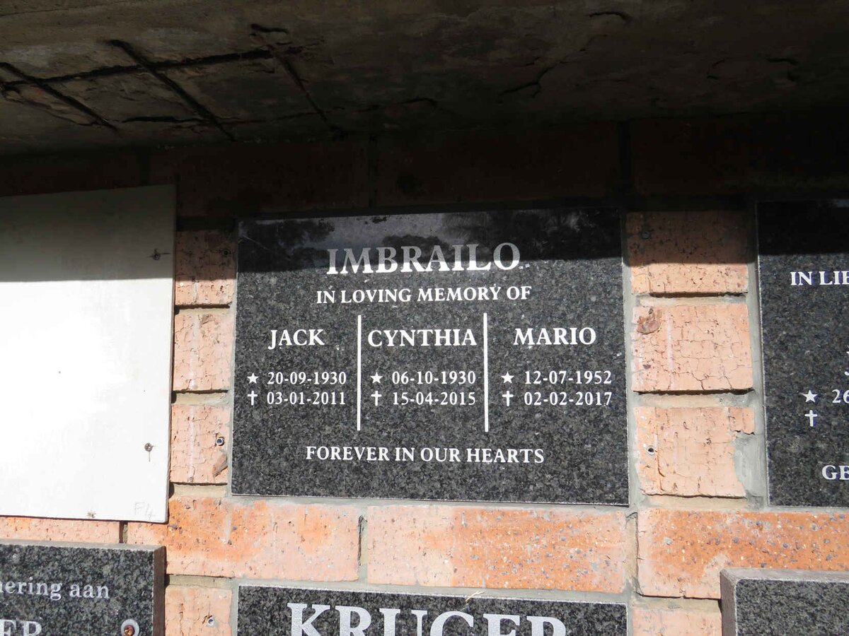 IMBRAILO Jack 1930-2011 & Cynthia 1930-2015 :: IMBRAILO Mario 1952-2017
