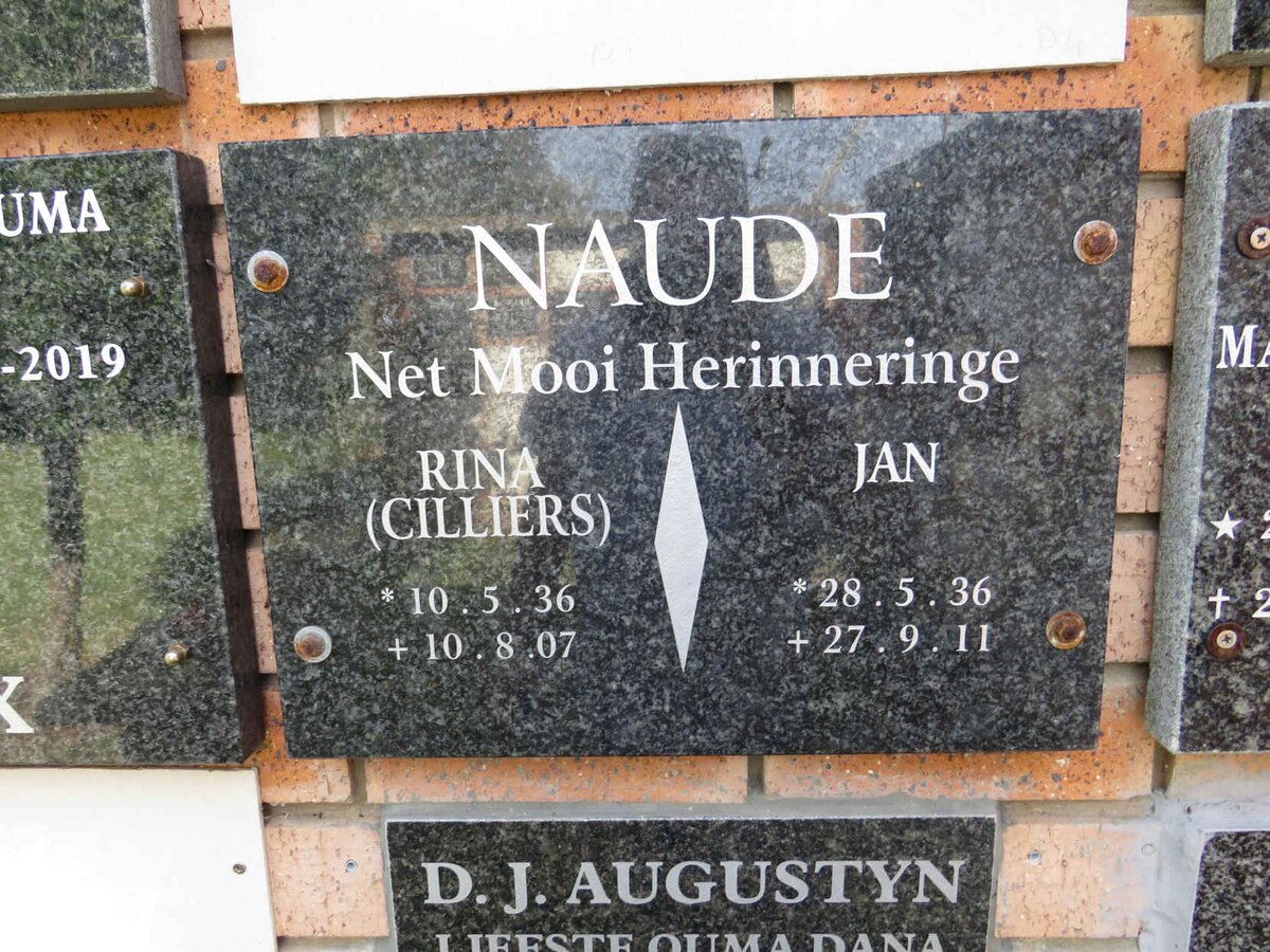 NAUDE Jan 1936-2011 & Rina CILLIERS 1936-2007