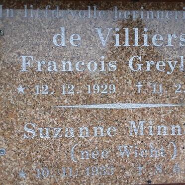 VILLIERS Francois Greyling, de 1929-2008 MINNAAR Suzanne nee WICHT 1933-2016