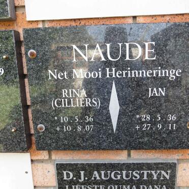 NAUDE Jan 1936-2011 & Rina CILLIERS 1936-2007