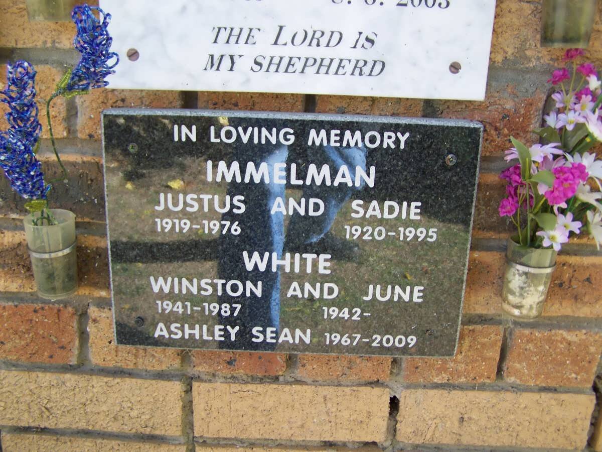 IMMELMAN Justus 1919-1976 &amp; Sadie 1920-1995 :: WHITE Winston 1941-1987 &amp; June 1942- :: WHITE Ashley Sean 1967-2009