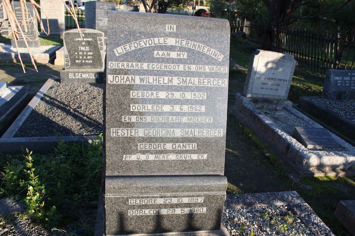 SMALBERGER Johan Wilhelm 1902-1962 &amp; Hester Georgina DANTU 1897-1980