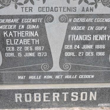 ROBERTSON Francis Henry 1886-1966 &amp; Katherina Elizabeth 1887-1973
