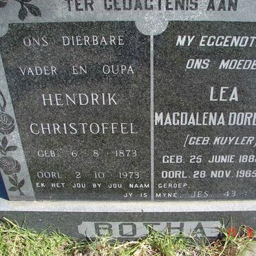 BOTHA Hendrik Christoffel 1873-1973 &amp; Lea Magdalena Dorethea KUYLER 1882-1965