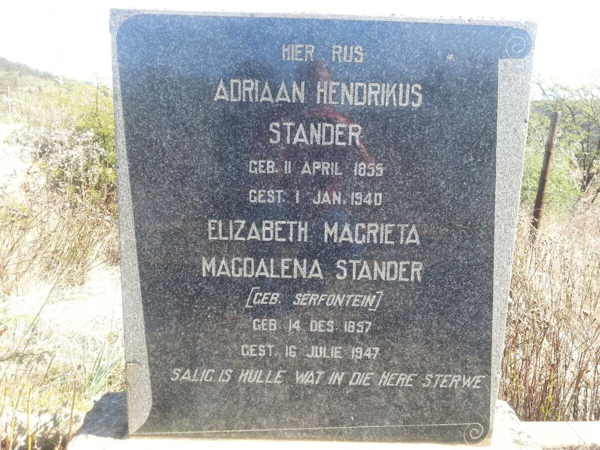 STANDER Adriaan Hendrikus 1855-1940 &amp; Elizabeth Magrieta Magdalena SERFONTEIN 1857-1947