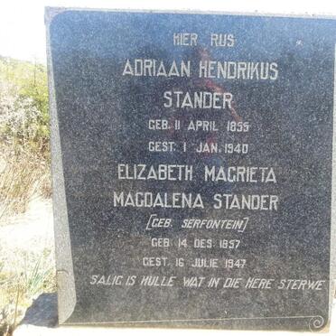 STANDER Adriaan Hendrikus 1855-1940 &amp; Elizabeth Magrieta Magdalena SERFONTEIN 1857-1947