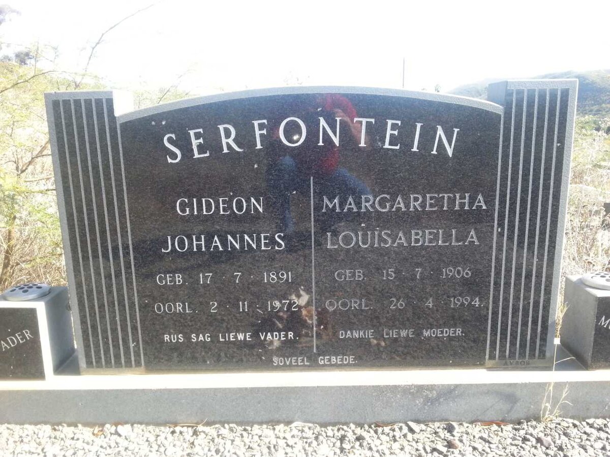 SERFONTEIN Gideon Johannes 1891-1972 &amp; Margaretha Louisabella 1906-1994