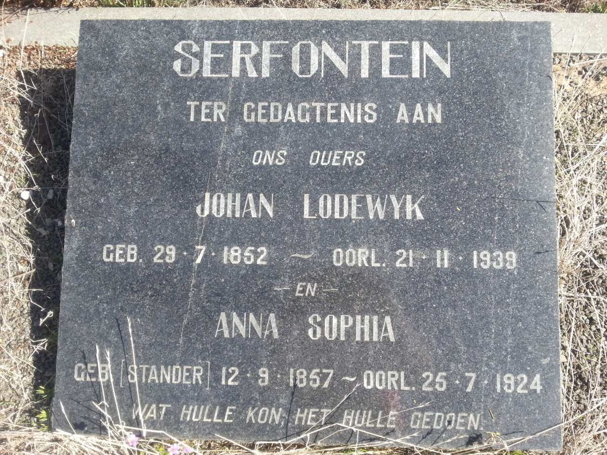 SERFONTEIN Johan Lodewyk 1852-1939 &amp; Anna Sophia STANDER 1857-1924