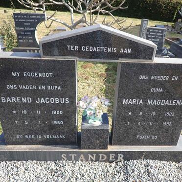 STANDER Barend Jacobus 1900-1980 & Maria Magdalena 1903-1992