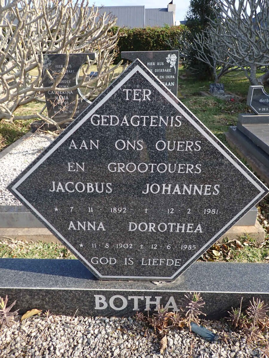 BOTHA Jacobus Johannes 1892-1981 & Anna Dorothea 1902-1985