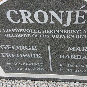 CRONJE George Frederick 1927-2020 &amp; Mary Barbara 1927-2011