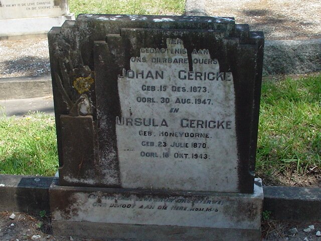 GERICKE Johan 1873-1947 &amp;  Ursula HONEYBORNE 1870-1943