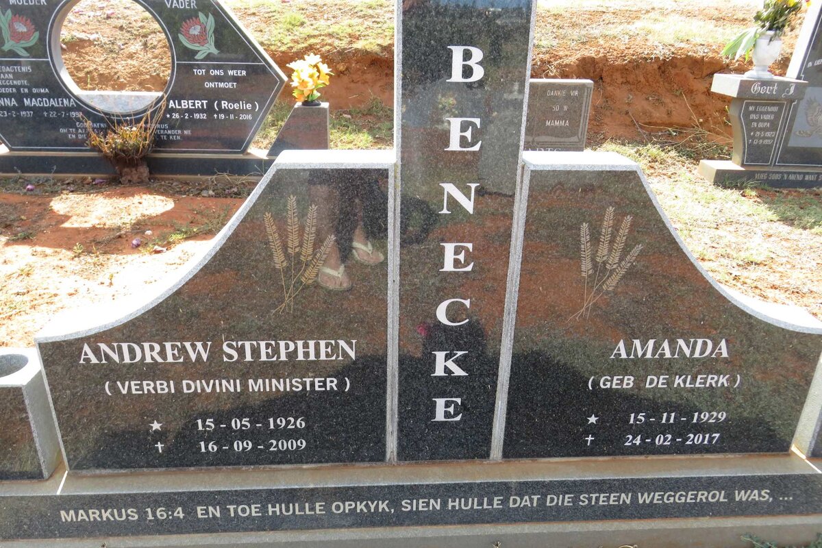 BENECKE Andrew Stephen 1926-2009 &amp; Amanda DE KLERK 1929-2017