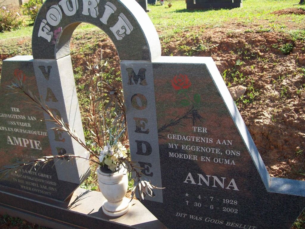FOURIE Ampie 1922-2005 &amp; Anna 1928-2002