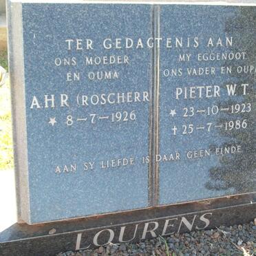 LOURENS Pieter W.T. 1923-1986 &amp; A.H.R. Roscherr 1926-