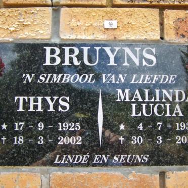 BRUYNS Thys 1925-2002 &amp; Malinda Lucia 1930-2012