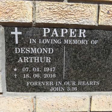 PAPER Desmond Arthur 1947-2016