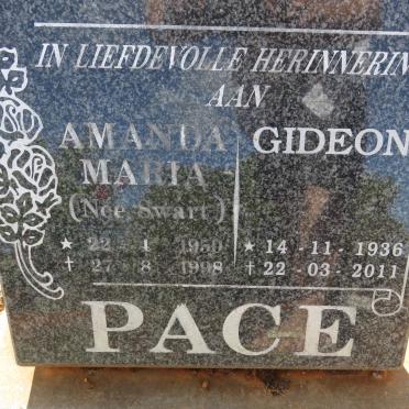 PACE Gideon 1936-2011 &amp; Amanda Maria SWART 1950-1998