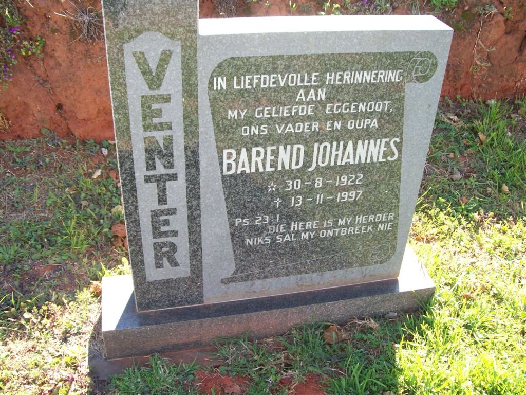 VENTER Barend Johannes 1922-1997