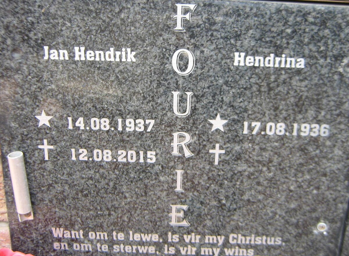 FOURIE Jan Hendrik 1937-2015 &amp; Hendrina 1936-