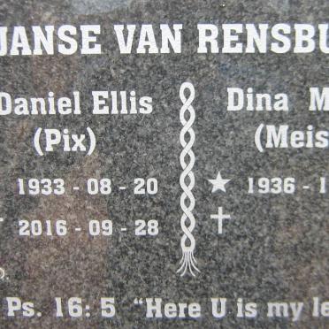 RENSBURG Daniel Ellis, Janse van 1933-2016 &amp; Dina Maria 1936-