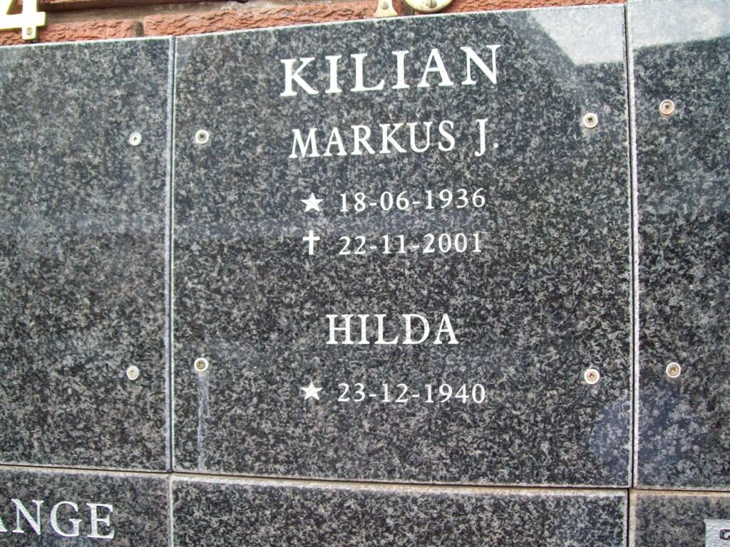KILIAN Markus J. 1936-2001 &amp; Hilda 1940-