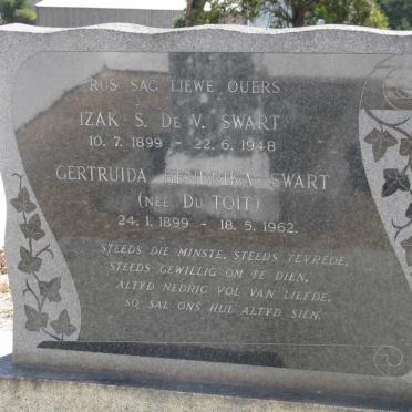 SWART Izak S. de V. 1899-1948 &amp; Gertruida Hendrika DU TOIT 1899-1962