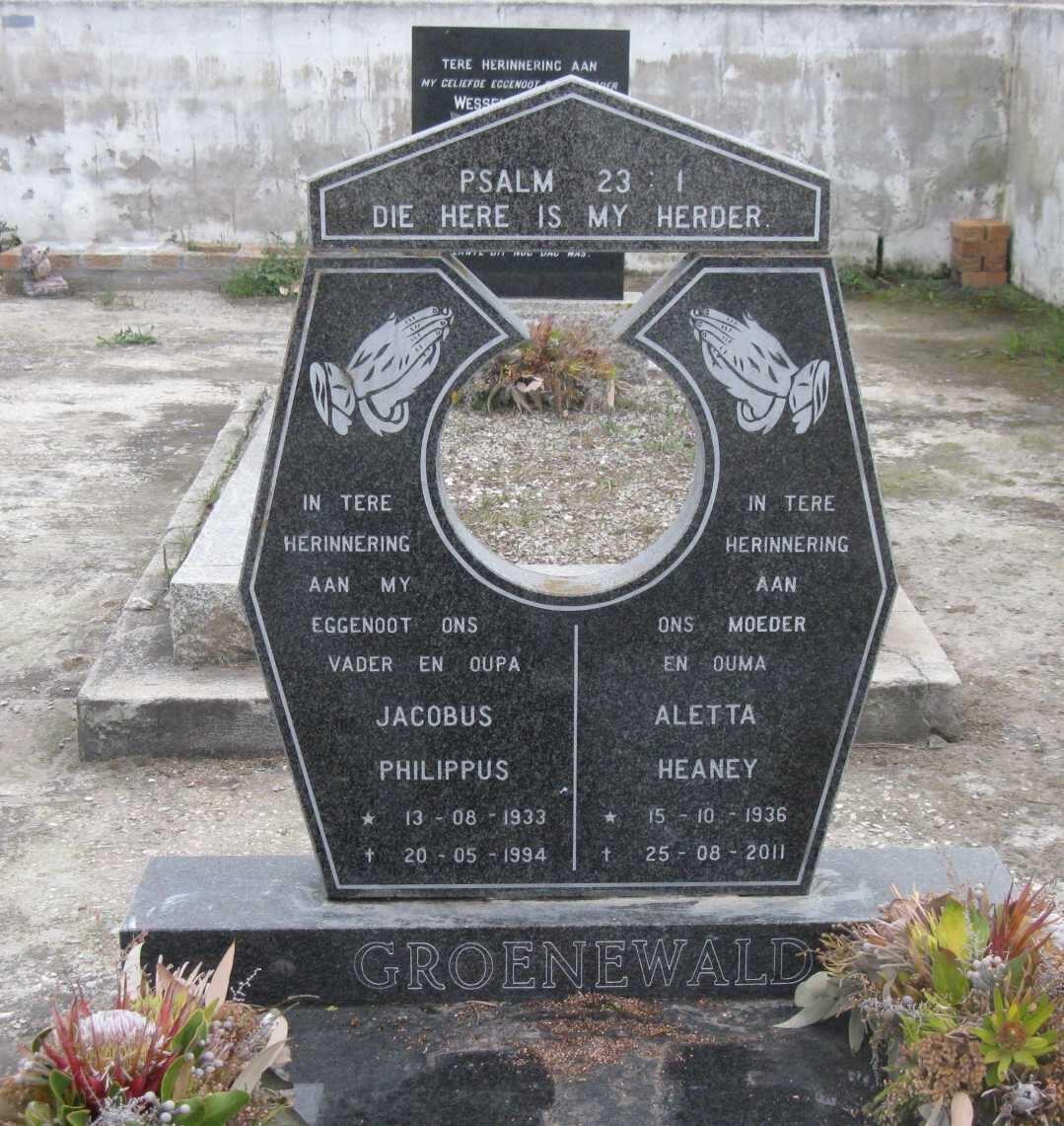 GROENEWALD Jacobus Philippus 1933-1994 &amp; Aletta Heaney 1936-2011