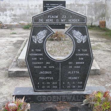 GROENEWALD Jacobus Philippus 1933-1994 &amp; Aletta Heaney 1936-2011