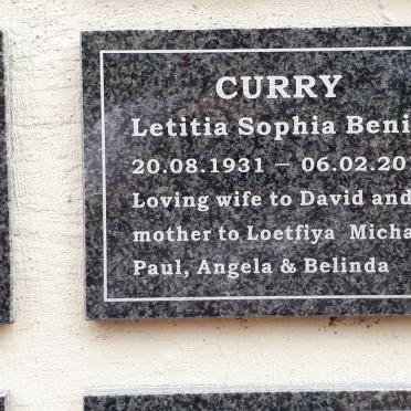 CURRY Letitia Sophia Benia 1931-2014