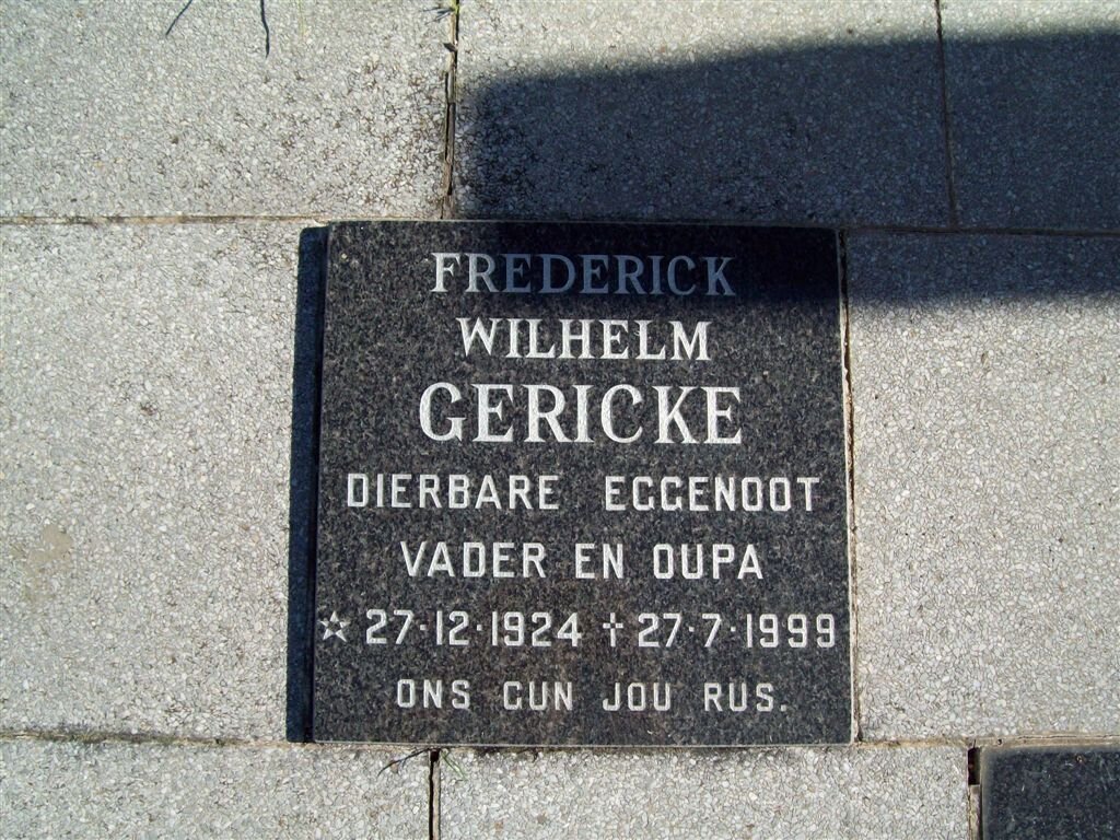 GERICKE Frederick Wilhelm 1924-1998
