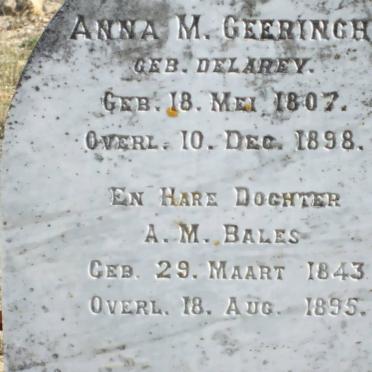 GEERINGH Anna M. nee DELAREY 1807-1898 :: BALES A.M. 1843-1895