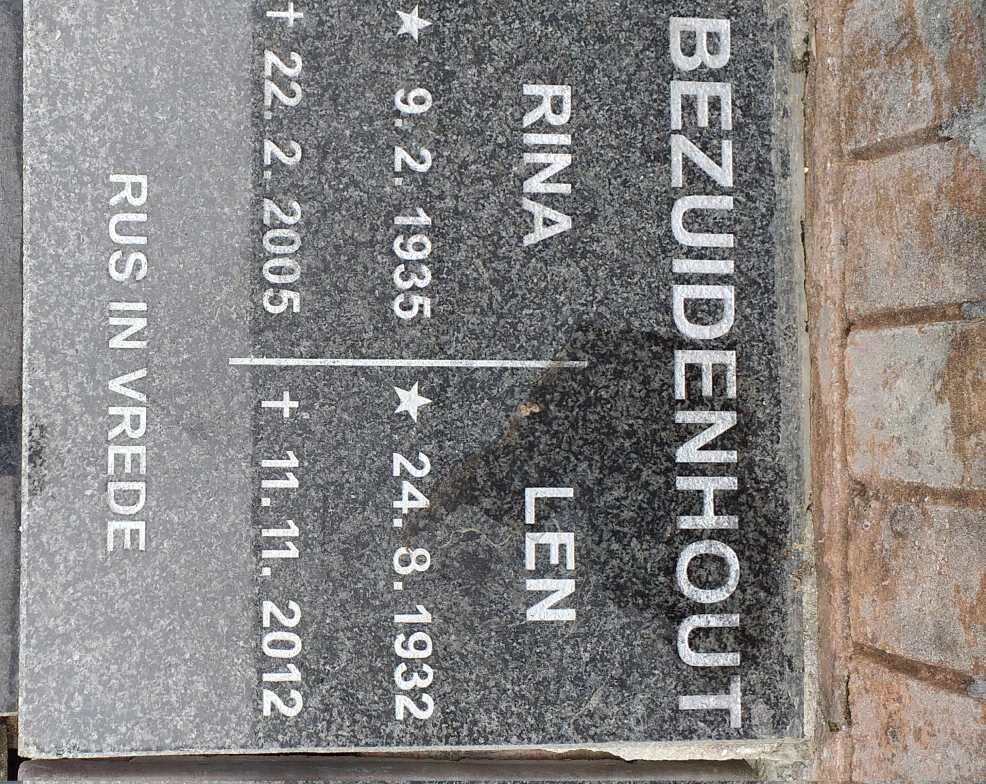 BEZUIDENHOUT Len 1932-2012 &amp; Rina 1935-2005