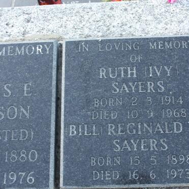 SAYERS Reginald W.V. 1898-1973 &amp; Ruth 1914-1968