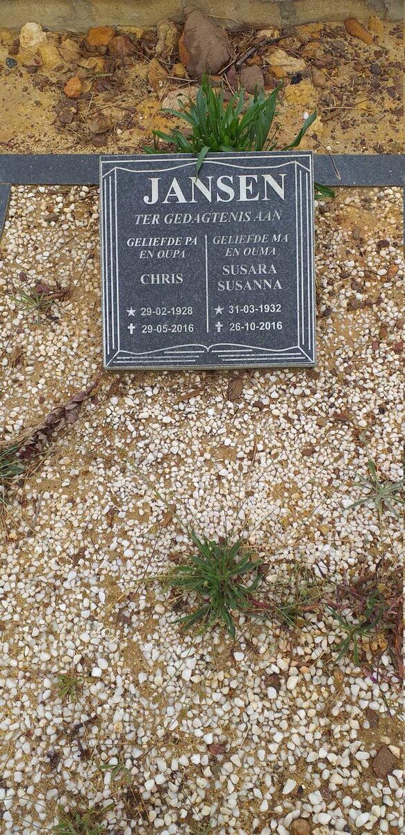 JANSEN Chris 1928-2016 &amp; Susara Susanna 1932-2016